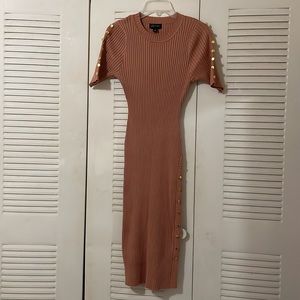 Elbow Sleeve Decorative Buttons Bodycon Dress